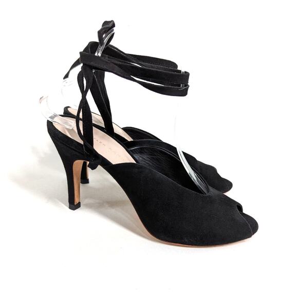 Loeffler Randall Mila Black Suede Wrap Heels Sandals Peep Toe Size 9 Preowned - Picture 3 of 10